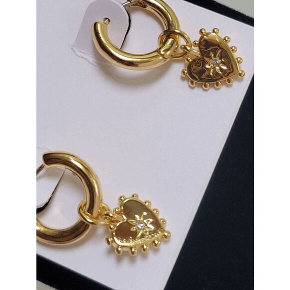 ❤️✨ REBECCA MINKOFF Gold Metal Studded Heart Huggie Hoop Earrings NEW WITH TAGS - Picture 10 of 16